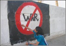 Skills acquired during the 2006 World Social Forum: Spray-painting graffiti